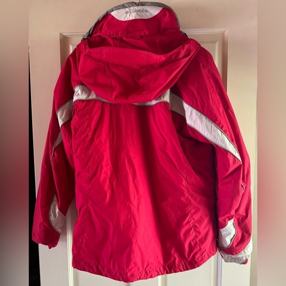 Columbia Interchange Jacket Women s Large Red Core Full Zip 3 in 1 Hooded Fleece - Picture 2 of 6